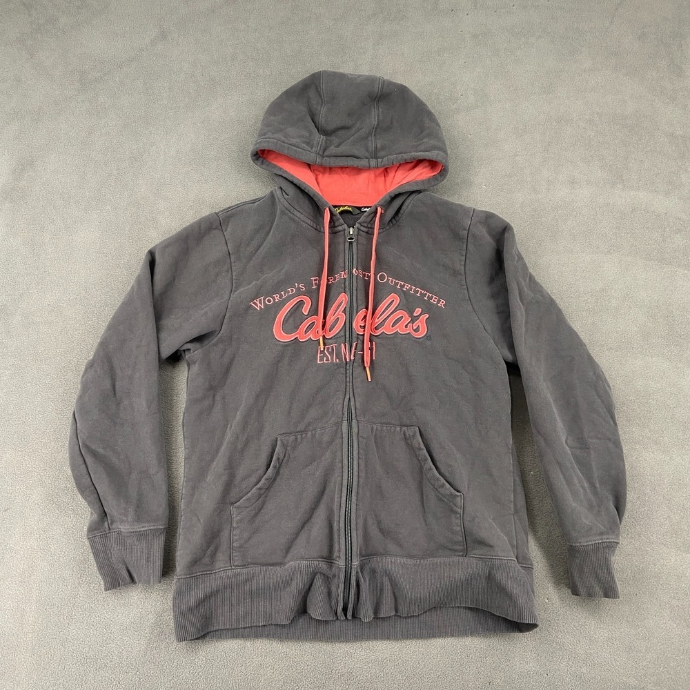 Cabelas Hoodie Mens Large Gray Fleece Lined‎ Worlds Foremost Outfitters Full Zip